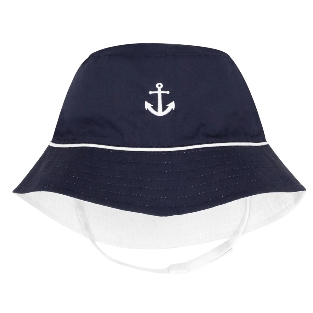 Wee Ones Reversible Navy Blue & White Anchor Applique Bucket Hat 2t-4t NWT